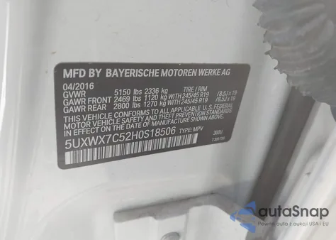 2017 BMW X3 xDrive35I из США, поврежденный, VIN 5UXWX7C52H0S18506